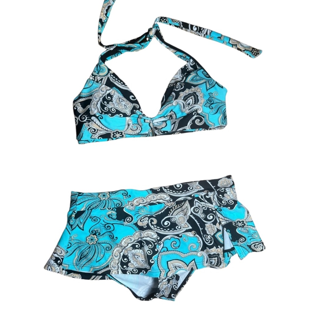 Bingo Surf Heat swimwear paisley halter top size L & skirt bikini Bottom medium‎